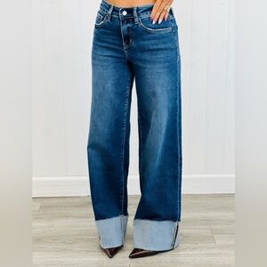 High Rise Cuffed Wide Leg Jeans